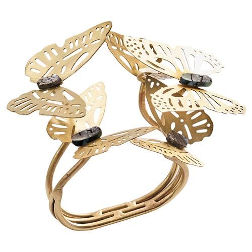 Kim Seybert Butterfly Garden Regency Gold Brass Napkin Ring - Set of 4 | Kathy Kuo Home