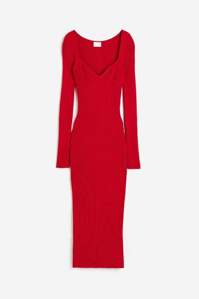 Rib-knit dress - Burgundy - Ladies | H&M GB | H&M (UK, MY, IN, SG, PH, TW, HK)