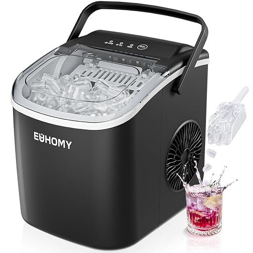 EUHOMY Countertop Ice Maker Machine with Handle, 26lbs in 24Hrs, 9 Ice Cubes Ready in 6 Mins, Aut... | Amazon (US)