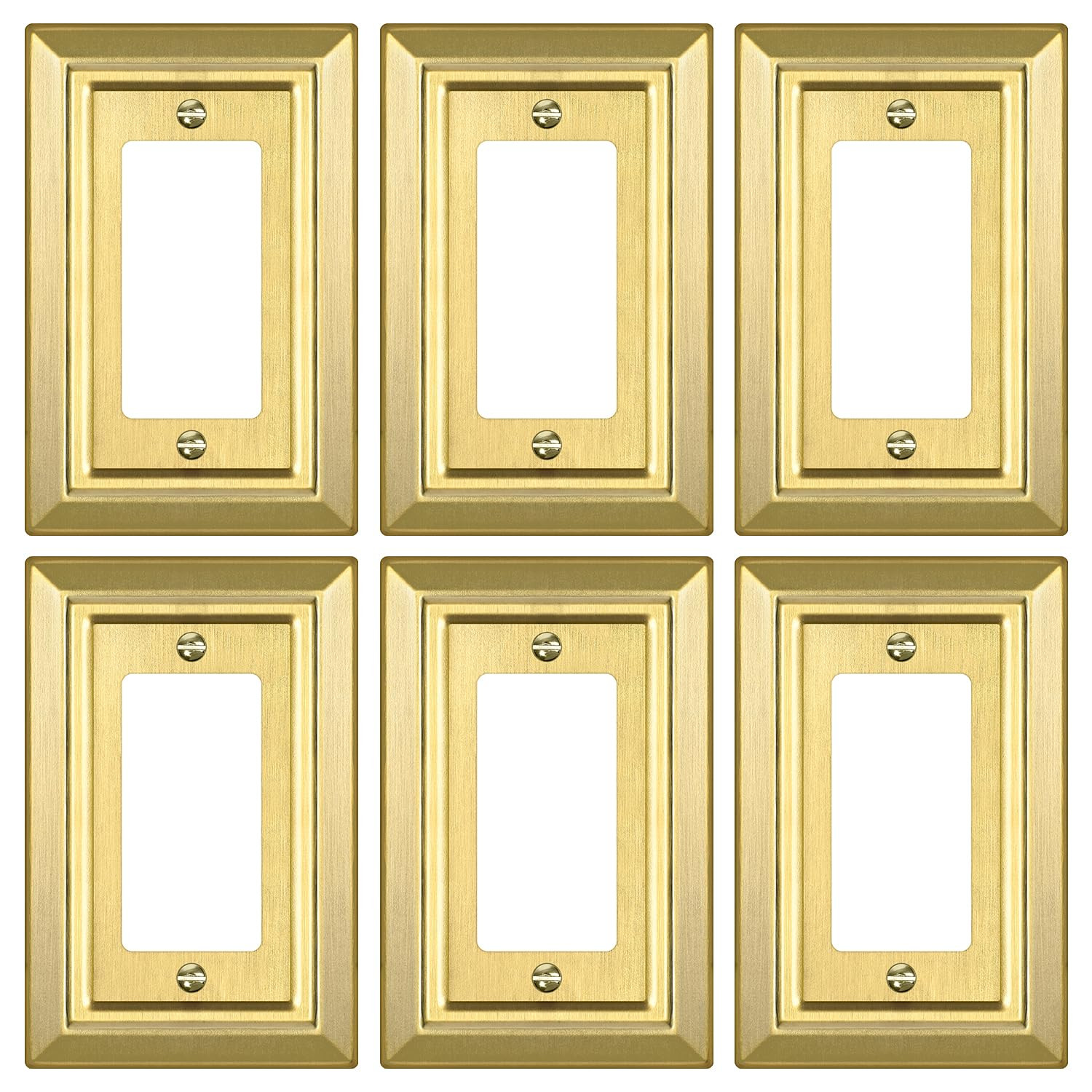 Metal Wall Plate for Electrical Outlets, Decorative Brass Gold Switch Plates Outlet Cover, Light Switch Cover Plate, 1-Gang Wall Plates (Single Decoretor, 6 Pack) | Amazon (US)