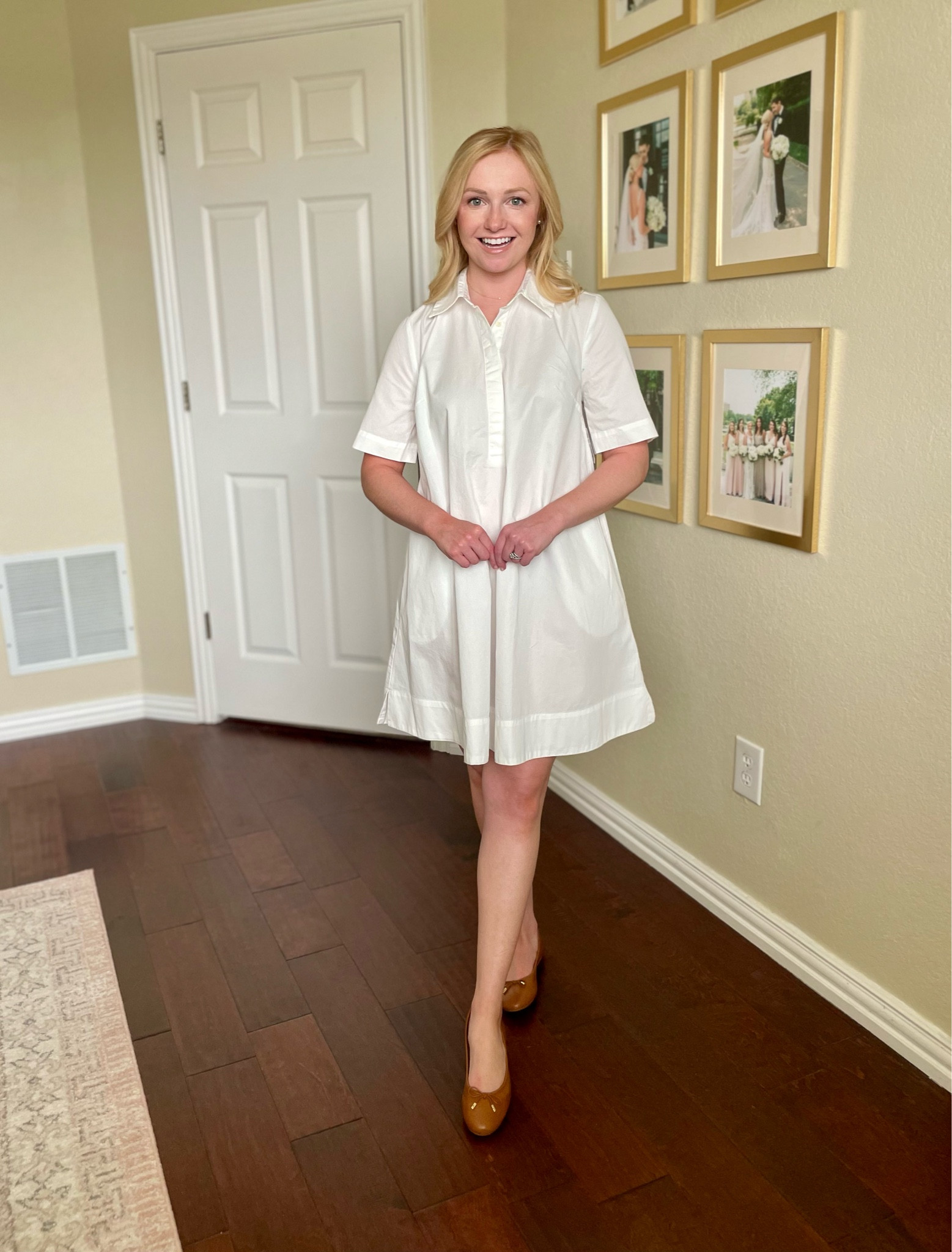 The perfect little white shirt dress for spring! Wearing an XS regular | spring dress, teacher dress, teacher outfit, work dress, white dress, shirt dress 

#LTKstyletip #LTKSeasonal #LTKfindsunder50