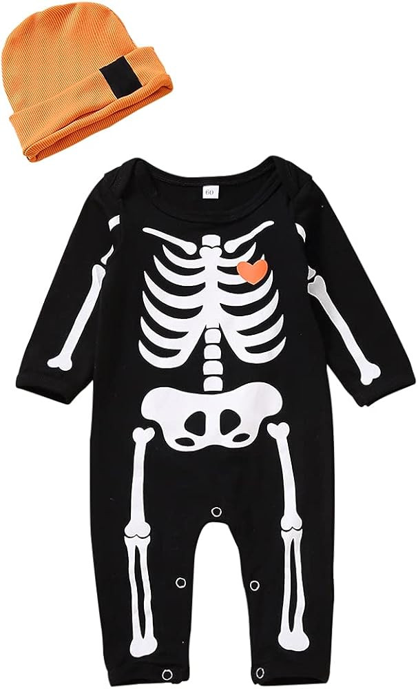 Disfraz de Halloween para bebé recién nacido, traje de esqueleto con sombrero | Amazon (US)