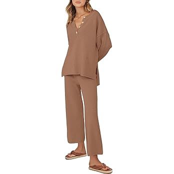 ANRABESS Women 2 Piece Outfits Oversized Knit Loungewear Loose Slouchy Sweater Set 2023 Fall Tren... | Amazon (US)