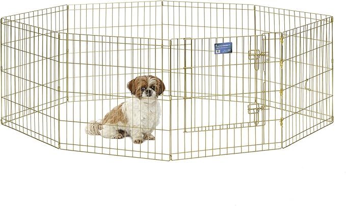 MidWest Homes for Pets Foldable Metal Dog Exercise Pen / Pet Playpen, Gold zinc w/ door, 24'W x 2... | Amazon (US)