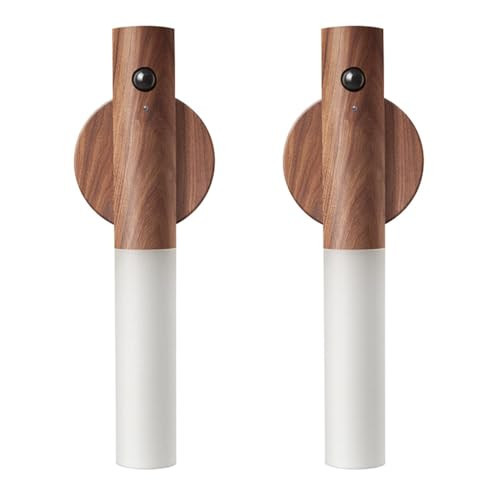 LANDGOO Wooden Motion Sensor Lights Indoor, Magnet Body Hallway Rechargeable LED Wireless Battery Operated Wall Sconce, Portable Decor Torch Night Lighting for Bedroom (Walnut Wood 2PCS) | Amazon (US)