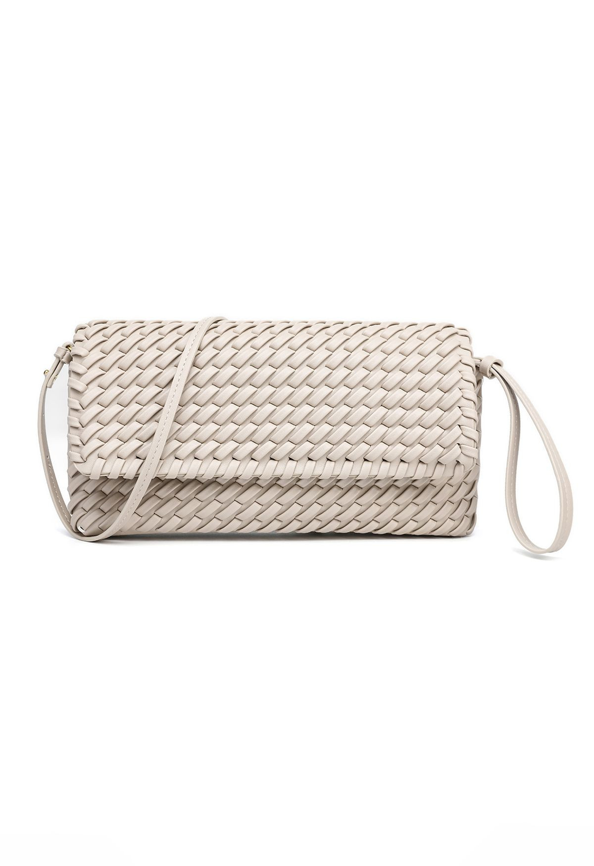 Handwoven Style Flap Faux Leather Bag in Ivory for Date Nights & Brunches | Chicwish