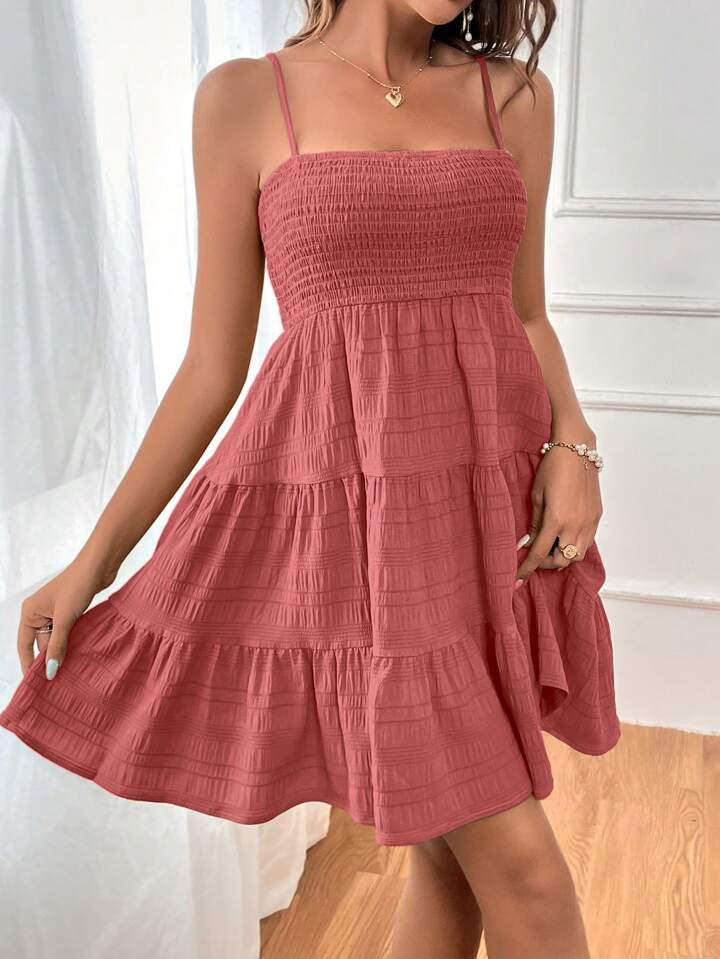 Soleia Casual Summer Halter Neck Dress With Ruffled Hem | SHEIN