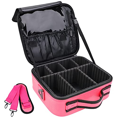 JOURMON Travel Makeup Bag Train Case Cosmetic Case Organizer Portable Artist Storage Bag with Adjustable Dividers for Cosmetics Makeup Brushes Toiletry Jewelry Digital Accessories(Hot Rose,S) | Amazon (US)