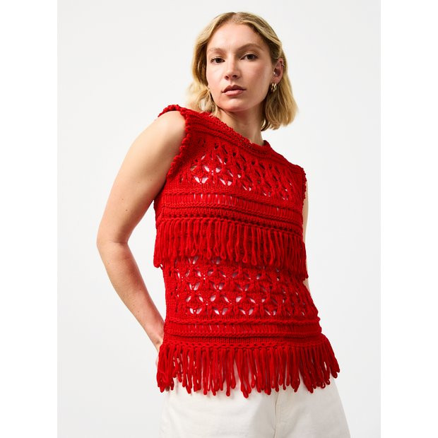 Red Loopy Fringe Knitted Tank Top L | Tu Clothing