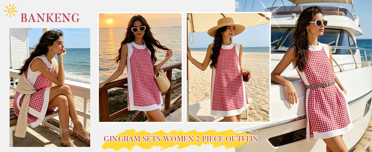 Amazon.com: Bankeng Women's 2 Piece Sets Casual Color Block Crewneck Sleeveless Plaid Pullover To... | Amazon (US)