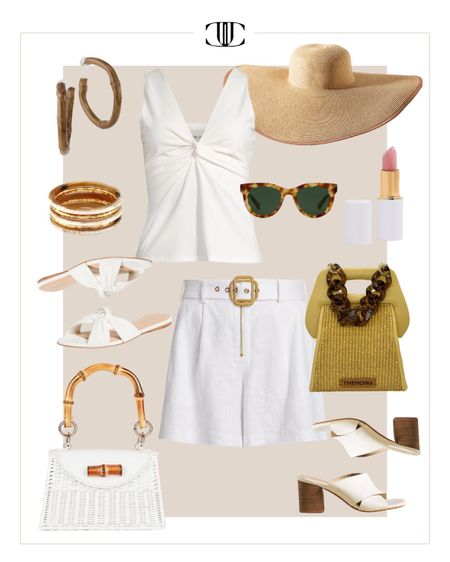 Look fresh and classic in an all white look while also beating the heat this summer.  

Tank top, white shorts, summer outfit, casual outfit, white outfit, white look, heels, spring look, sun hat 

#LTKover40 #LTKstyletip #LTKshoecrush