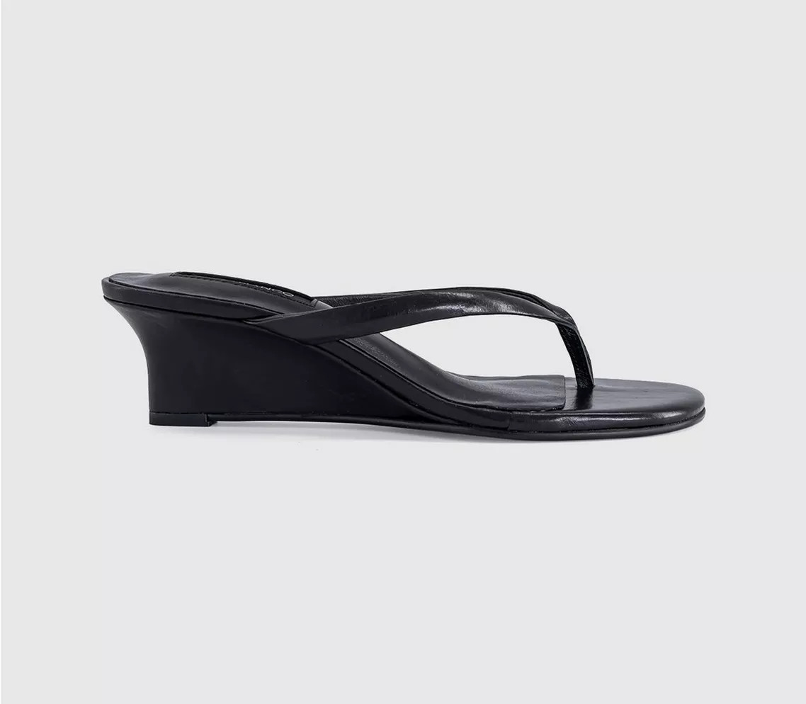 Tony Bianco Edgy Toe Post Wedge Heels Black Vintage - Mid Heels | Office Shoes (UK)
