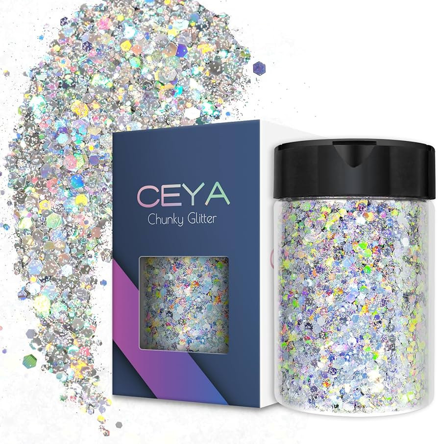 Ceya Holographic Chunky Glitter, 4.9oz/ 140g Diamond Silver Craft Glitter Powder Mixed Fine Flake... | Amazon (US)