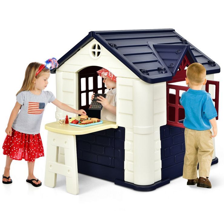 Costway Kid's Playhouse Games Cottage w/ 7 PCS Toy Set & Waterproof Cover | Target