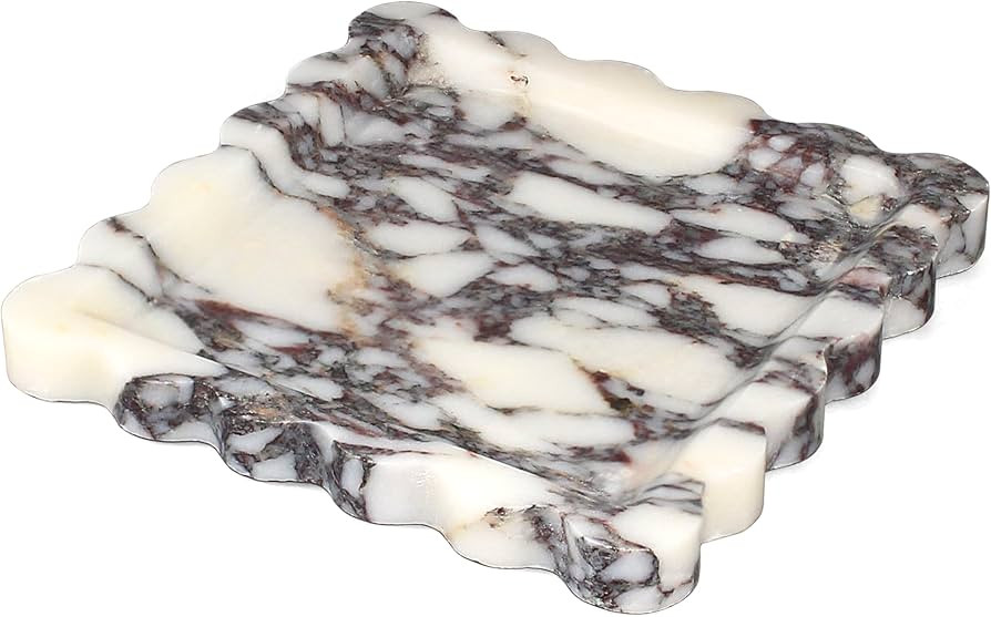 Square Marble Vanity Tray with Scalloped Edge - Natural Marble Perfume Tray Decor for Dresser, Va... | Amazon (US)