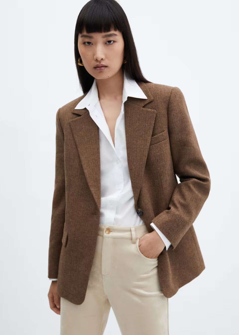 Herringbone wool-blend blazer -  Women | Mango United Kingdom | MANGO (UK)