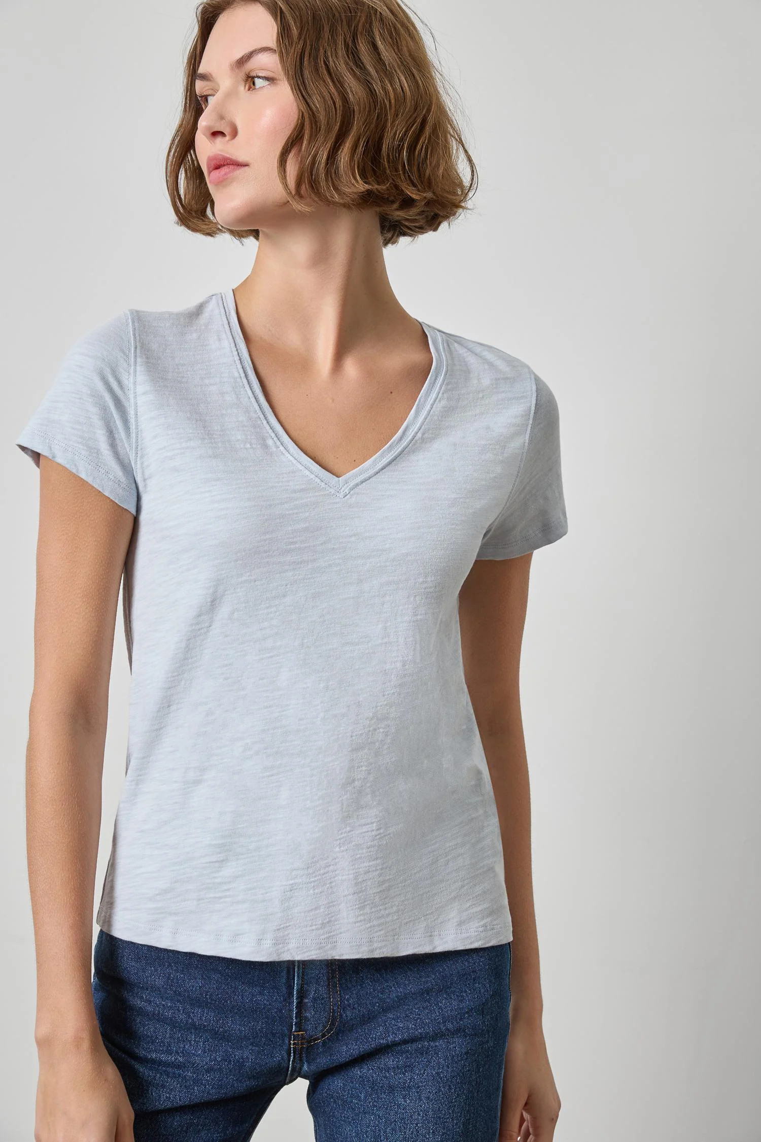 Short Sleeve Back Seam V-Neck | Lilla P