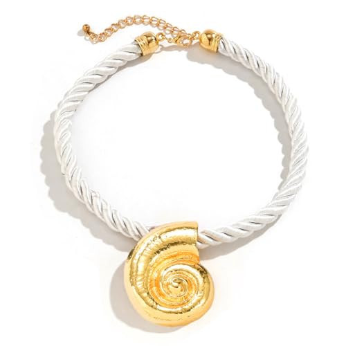 INLOLLY Gold Conch Shell Necklace for Women Halloween Ursula Costume Accessory for Adult Teens Witch Shell Necklace Snail Seashell Pendant Rope Necklace Jewelry Cosplay Holiday Party | Amazon (US)