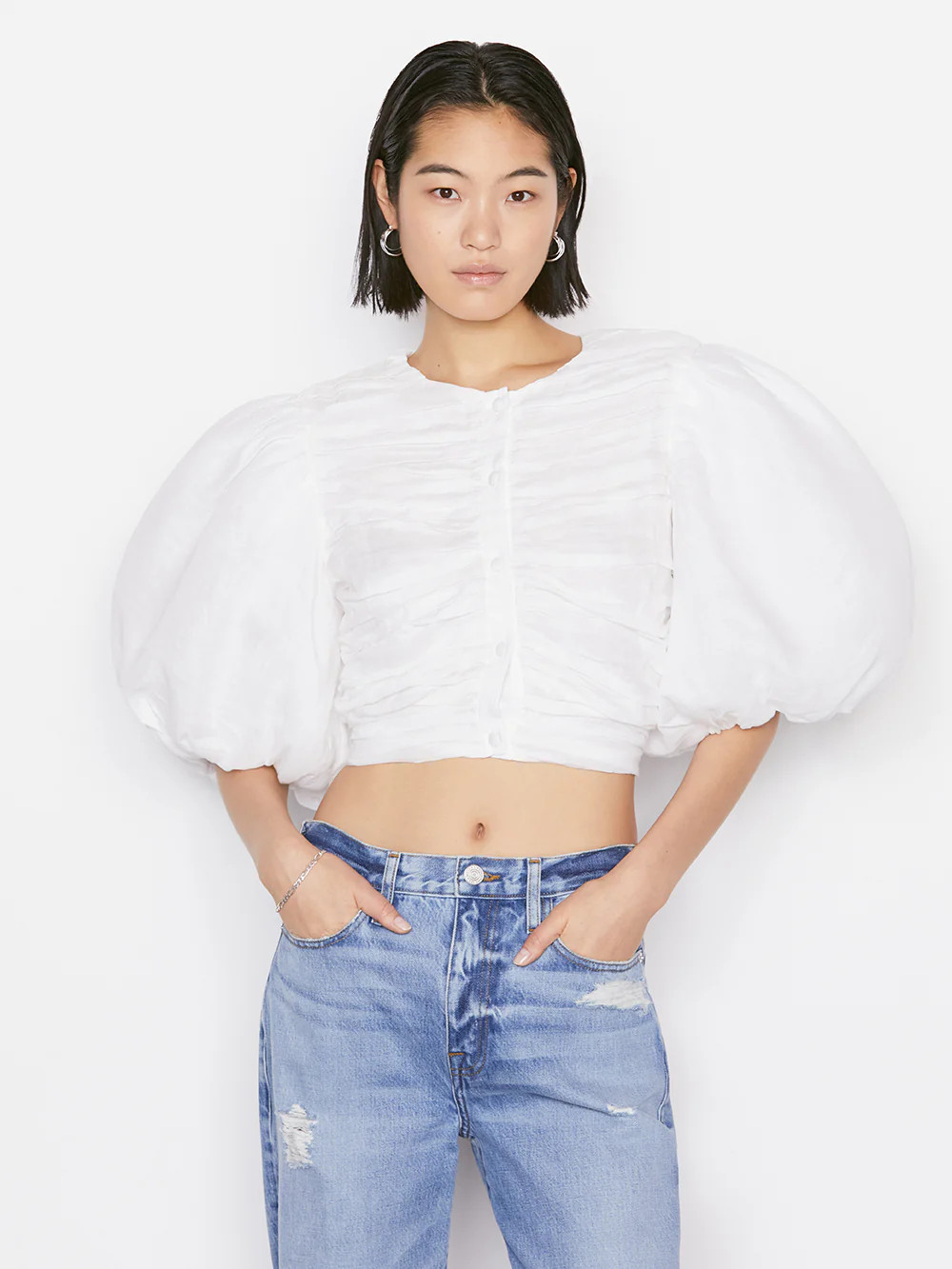 Gathered Puff Sleeve Top -- Blanc | Frame Denim