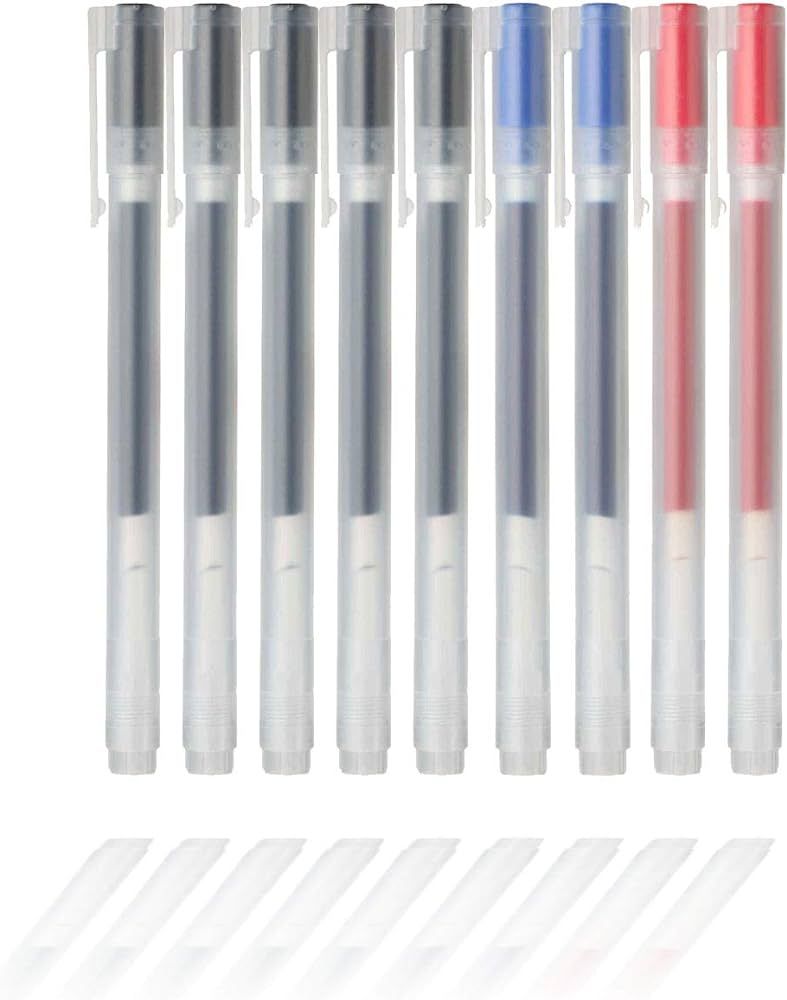 MUJI Gel Ink Ballpoint Pens 0.38mm Set of 9 Pack (5 Black 2 Blue 2 Red) | Amazon (US)