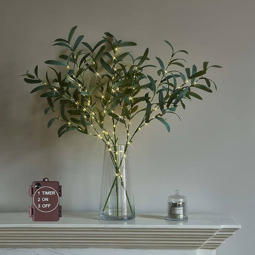LITBLOOM Lighted Olive Branches 24IN 45LED with Timer Battery Operated Lit Artificial Greenery fo... | Amazon (US)