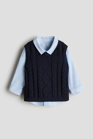 H & M - Shirt & Knit Vest Set - Navy Blue/Light Blue | H&M (AU)
