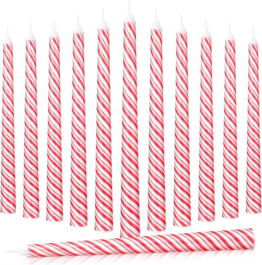 12 Pcs Christmas Taper Candles 10 Inch Tall Red and White Stripes Candles Long Burning Candles Ch... | Amazon (US)