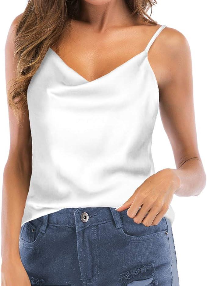 Women's Silk Satin Camisole Cowl Neck Tank Top Cami Silky Basic Tank Shirt Blouses | Amazon (US)