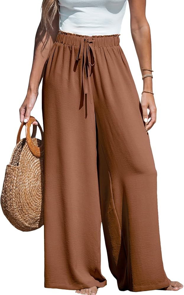 CUPSHE Palazzo Pants for Women Smocked Waist Boho Western Flowy Wide Leg Pant | Amazon (US)