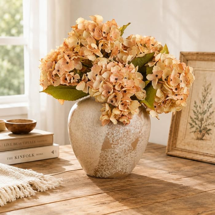 TOPIA Silk Fall Flowers Artificial Dried Hydrangea Artificial Fall Bouquet Fake Dried Flowers for... | Amazon (US)