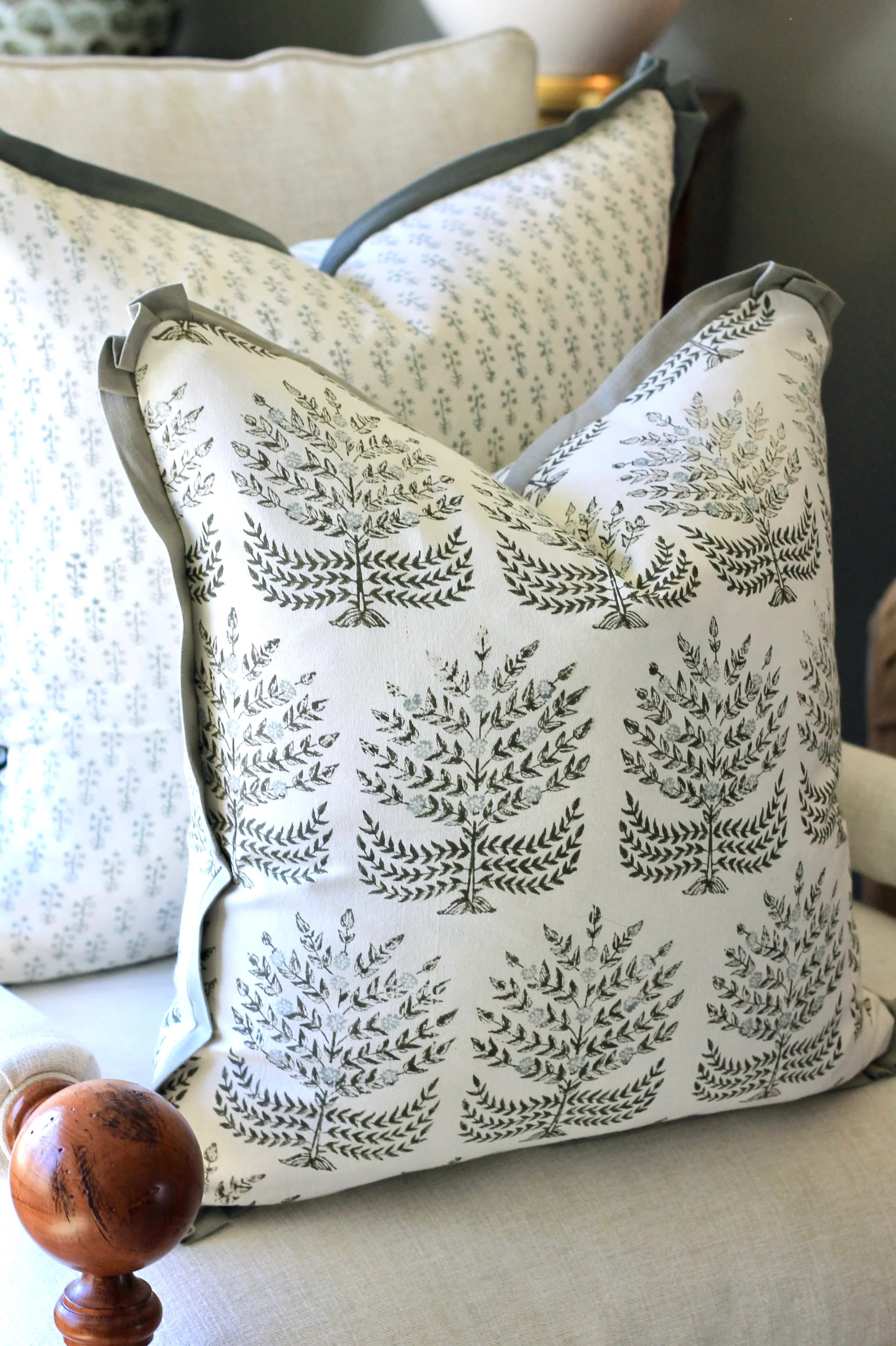 Hannah in Blue Pillow Covers | English Green Trim | JSH Home Essentials