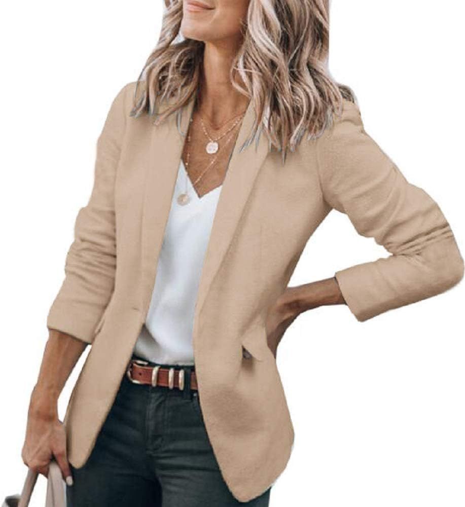 Cicy Bell Womens Casual Blazers Open Front Long Sleeve Work Office Jackets Blazer (Z-Khaki, Large) a | Amazon (US)