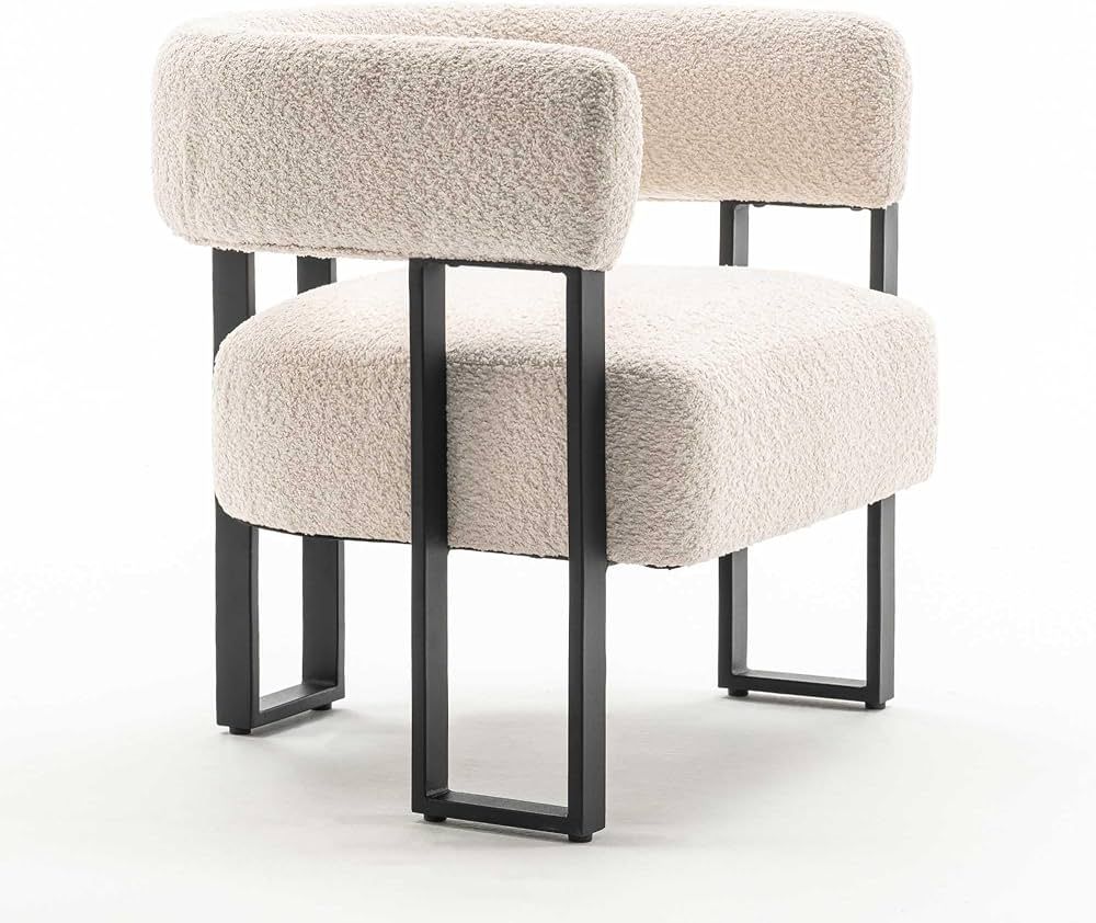 YOUNIKE Accent Chair Beige Upholstered Teddy Velvet Single Sofa Modern Corner Round Padded Armres... | Amazon (US)