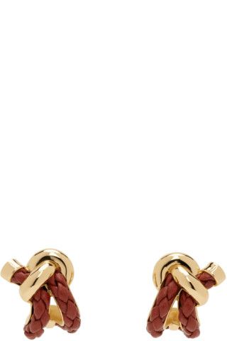 Gold & Burgundy Knot Hoop Earrings | SSENSE