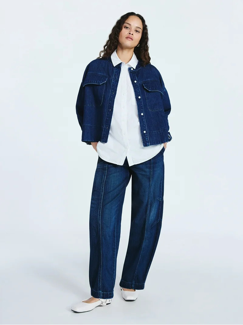 Scoop Women's and Women's Plus Cropped Oversized Button-Down Shirt, Sizes XS-4X | Walmart (US)