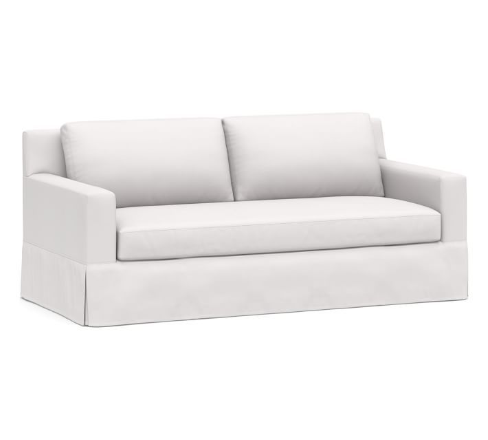 York Square Arm Slipcovered Sofa 80.5" with Bench Cushion, Down Blend Wrapped Cushions, Twill Whi... | Pottery Barn (US)