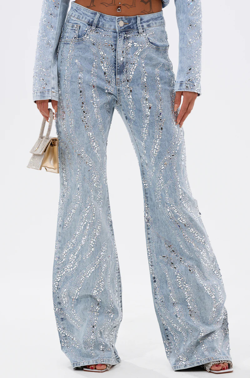 DIAMONDS DANCING DENIM FLARE PANT | AKIRA