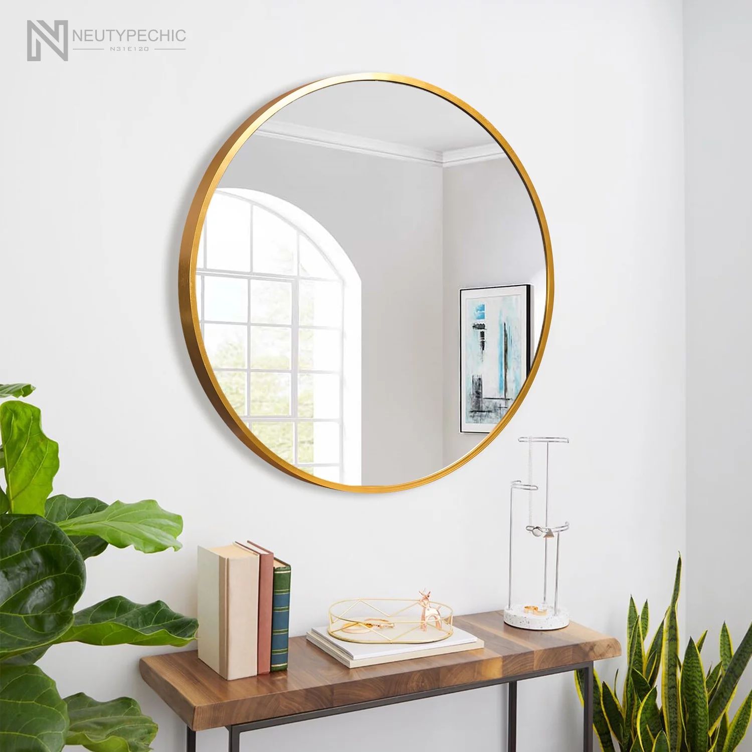 Neutype 24" Gold Wall Mounted Mirror Modern Accent Mirror Wall Decor Circle Mirror Aluminum Alloy... | Walmart (US)