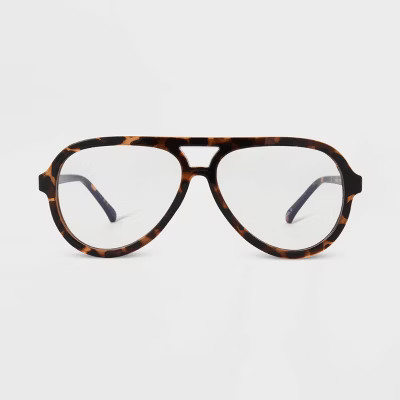 Women's Gloss Plastic Aviator Blue Light Filtering Glasses - Universal Thread™ Tortoise | Target