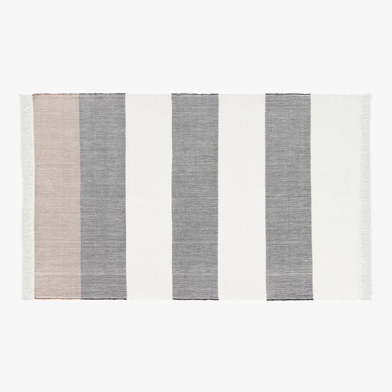 Kelso Charcoal and Camel Stripe Indoor/Outdoor Area Rug 5'x8' + Reviews | CB2 | CB2