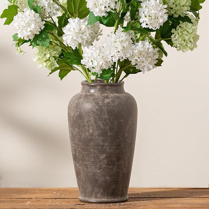 Large Ceramic Rustic Vase, 11 Inch Tall Flower Vase Farmhouse Decorative Vase Floral Pottery Vase... | Amazon (US)