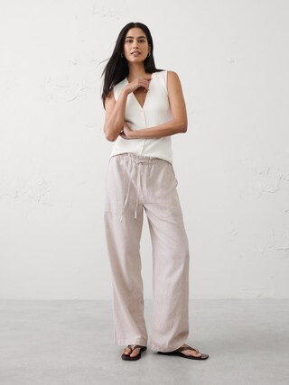 Mid-Rise Straight Linen-Blend Pull-On Pant | Banana Republic Factory