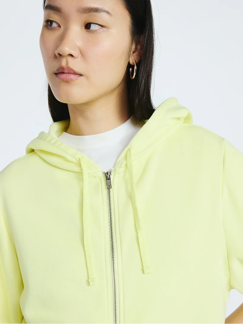 Scoop Women’s Mineral Washed Zip Hoodie with Short Puff Sleeves, Sizes XS-XXL | Walmart (US)