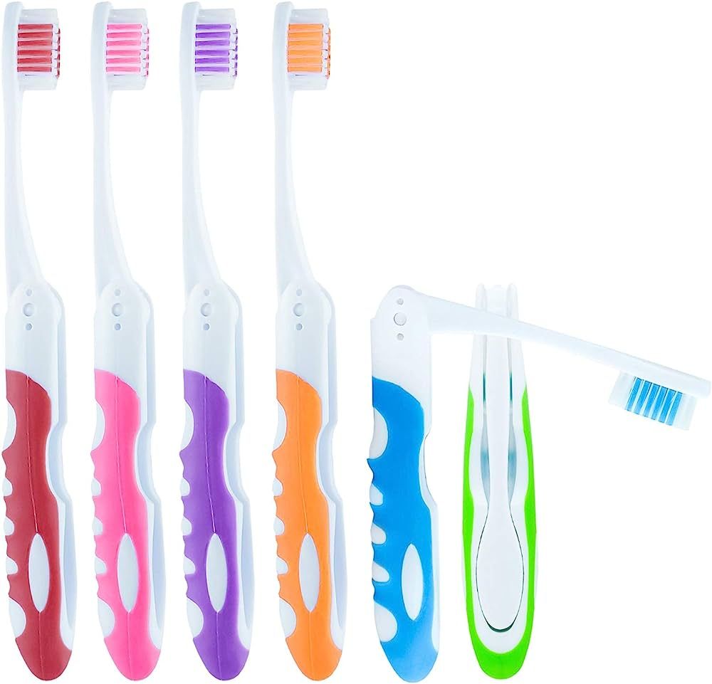 Lingito Travel Folding Toothbrush, Camping Toothbrush Bulk, Medium Bristle (6 Pack Medium-Multico... | Amazon (US)