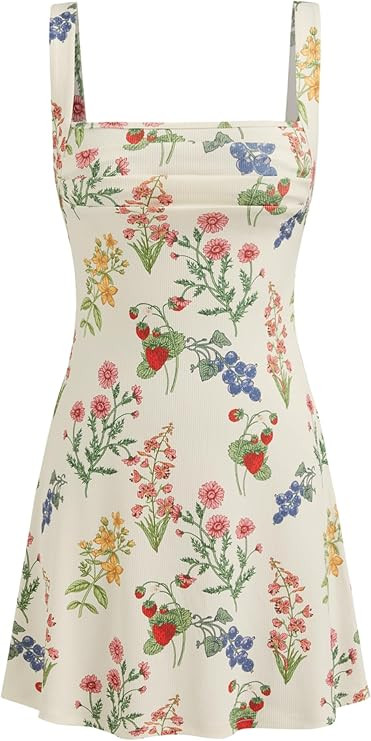 CIDER Summer Floral Dress for Women Cute Mini Sun Dress Square Neck Sleeveless Ruched Cocktail Dr... | Amazon (US)