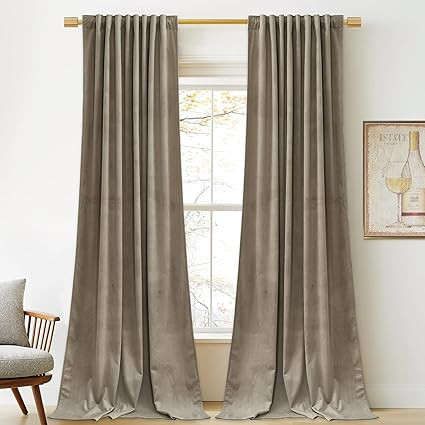 StangH Luxury Camel Beige Velvet Curtains 96 inches Long - Super Soft Velvet Drapes Heat & Light ... | Amazon (US)