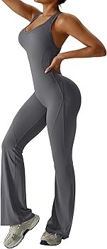 OEAK Womens Flare Jumpsuit with Bra Tummy Control Cutout Romper Workout Outfit Sleeveless Unitard... | Amazon (US)