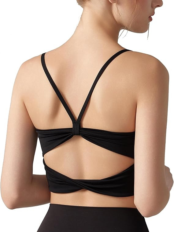Womens Sports Bra Durable Strappy Workout Top Medium Support Padded Crop Tops, Tank Tops | Amazon (US)
