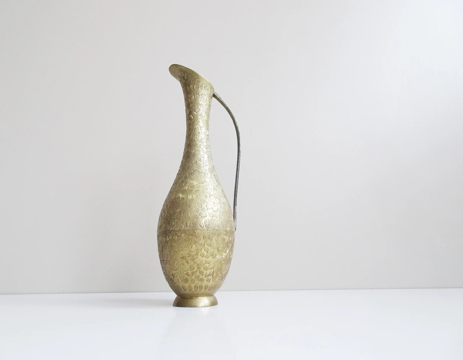Indian brass vase in jug shape with floral décor | Etsy (US)