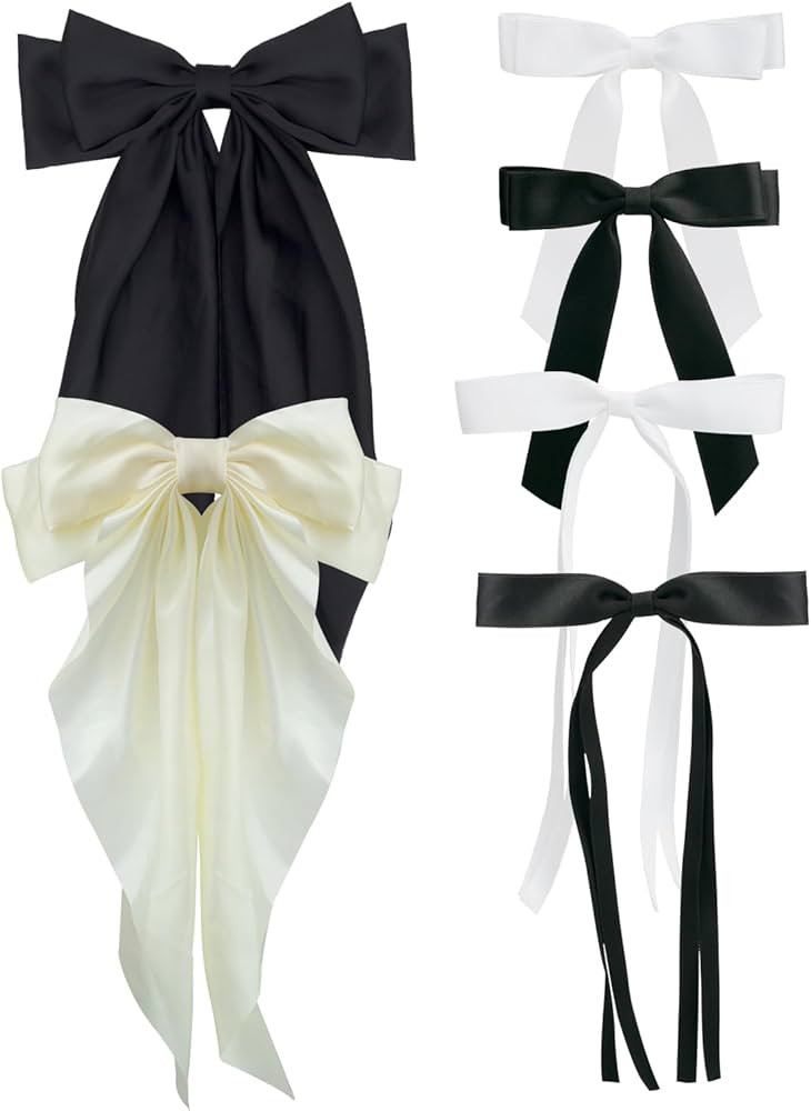 6 PCS Hair Bows Cute Hair Clips for Women Girls Tassel Ribbon Bowknot Hair Clips Black White Hair... | Amazon (US)
